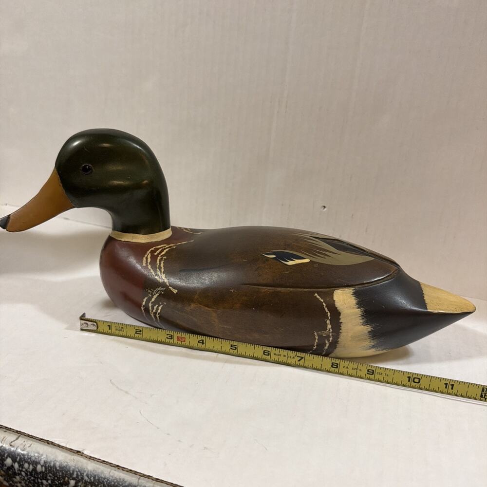 Vintage Hand-Carved Wooden Mallard 12-14” Drake Duck Decoy Decor